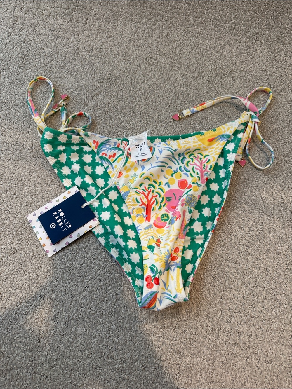 Roller Rabbit reversible womenβs Green and Yellow Floral Tie-Side Bikini Bottom